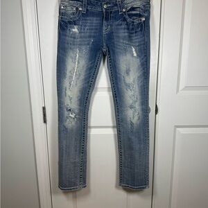 Miss Me Signature Straight Y2K Bling Angel Wing Mid Rise Distressed 28